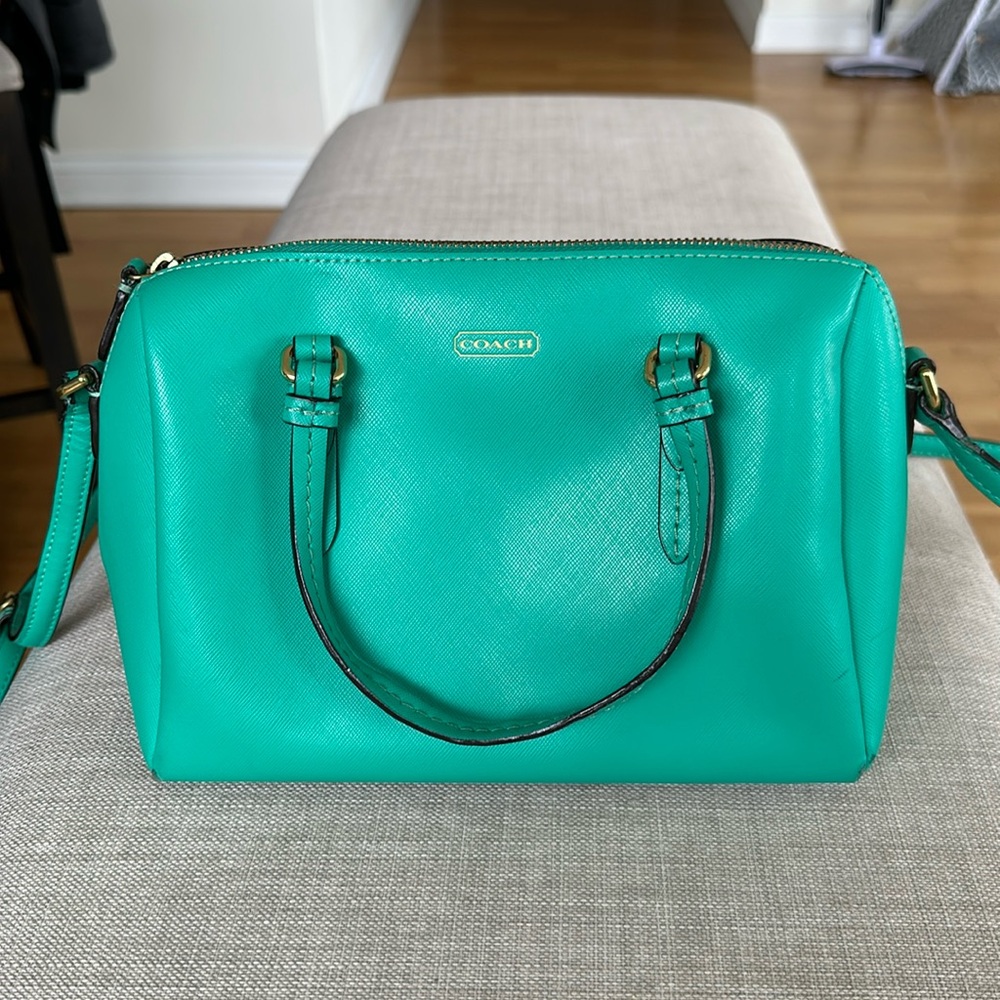 Turquoise green coach crossbody purse